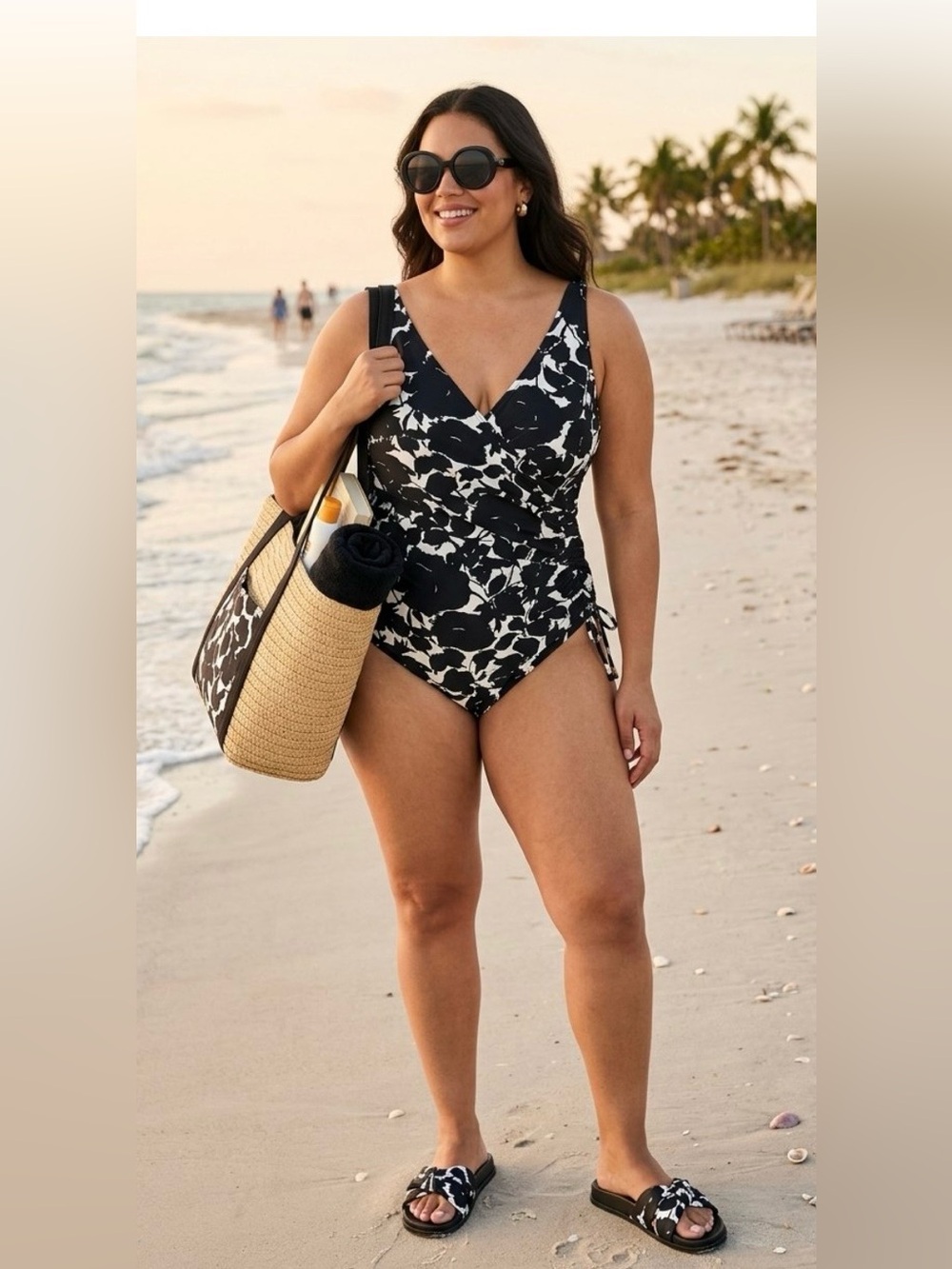 Talbots Black and White Floral Woman’s One-Piece Swimsuit